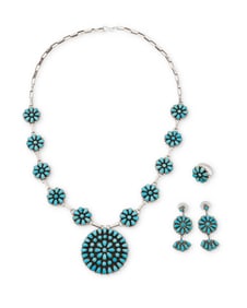 A group of Southwest Zuni-style sterling silver and turquoise jewelry