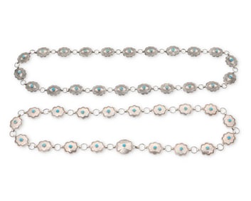 Two Southwest-style sterling silver concho link belts