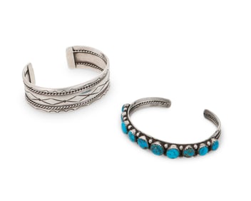 Two Southwest sterling silver cuff bracelets