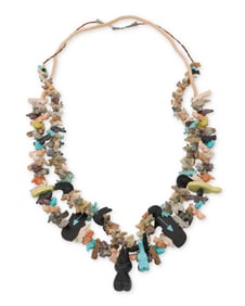 Two Southwest Zuni-style carved stone fetish necklaces