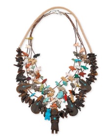 A group of Southwest Zuni-style carved animal fetish necklaces