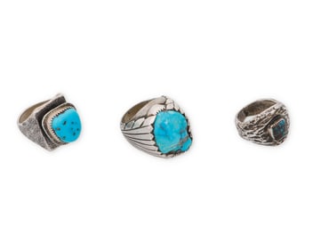 Three Southwest sterling silver and turquoise rings