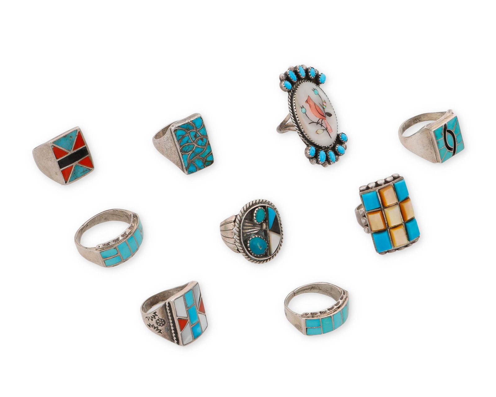 A group of Southwest silver and set stone rings (1 of 3)