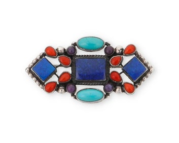A Leo Feeney Southwest-style stone-set brooch