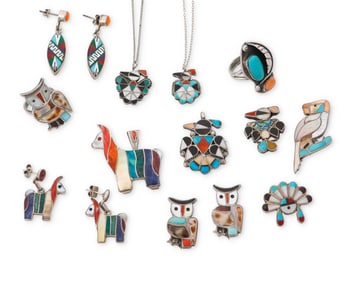 A group of Southwest silver and set-stone jewelry