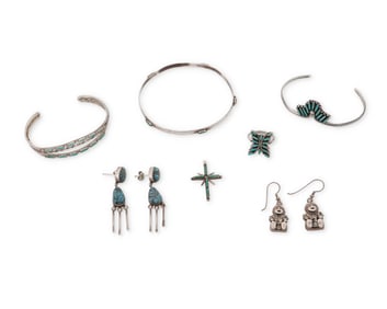 A group of Southwest silver and turquoise jewelry