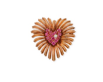 Tiffany & Co.: A 14K Gold and Ruby Brooch