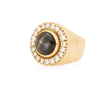 A 14K Gold and Black Star Diopside Ring