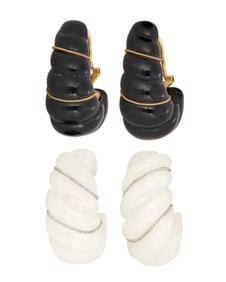 Two Pairs of 14K Gold and Hardstone Earrings