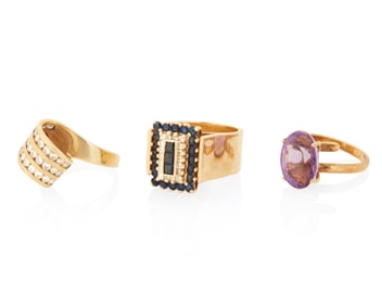 A Group of 14K Gold and Gem-Set Rings