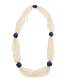 A 14K Gold, Lapis Lazuli and Pearl Necklace