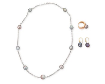 A Group of Gold and Colored Cultured Pearl Jewelry