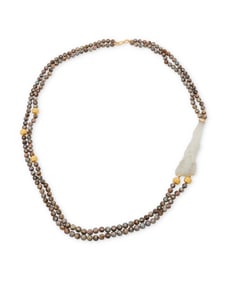 An 18K Gold, Cultured Pearl and Jade Necklace