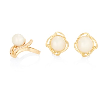 A Group of Gold and Cultured Pearl Jewelry