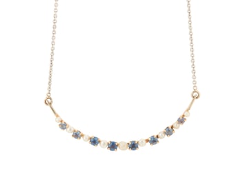 A 14K Bi-Color Gold, Sapphire and Cultured Pearl Necklace