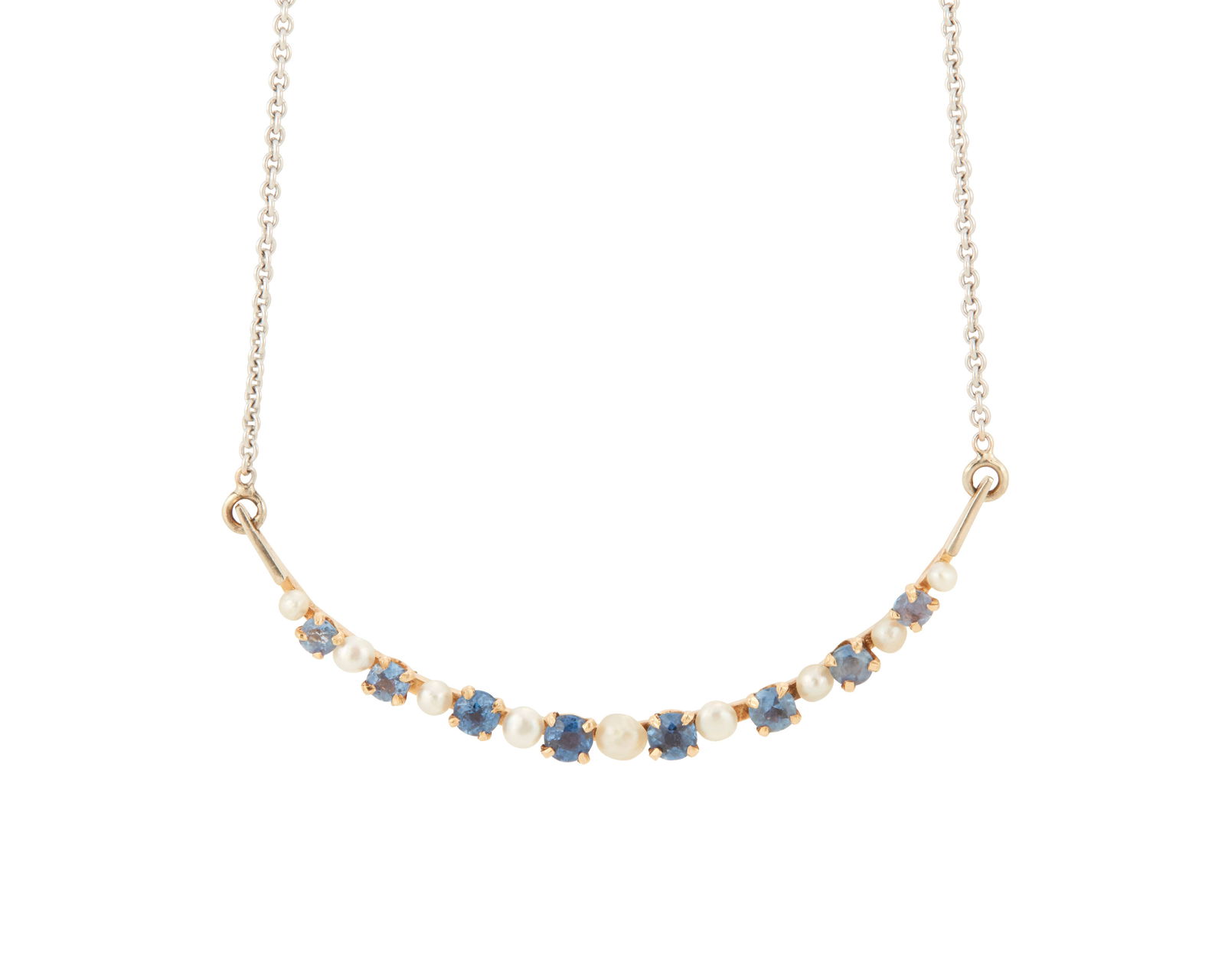 A 14K Bi-Color Gold, Sapphire and Cultured Pearl Necklace (1 of 2)