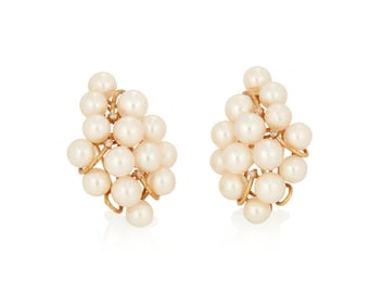 A Pair of 14K Gold and Cultured Pearl Earrings