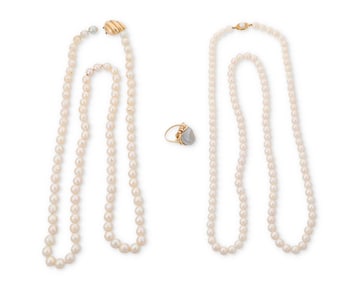 A Group of 14K Gold and Cultured Pearl Jewelry