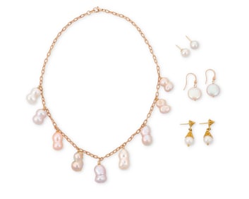 A Group of Gold and Cultured Pearl Jewelry