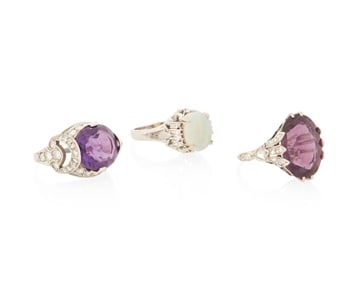 A Group of Three Platinum and Gem-Set Rings