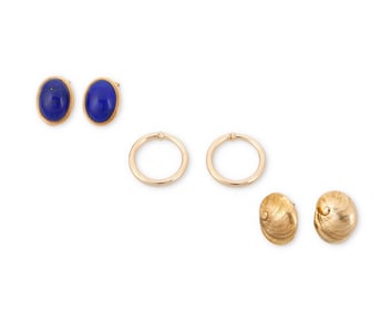 A Group of Gold and Hardstone Earrings