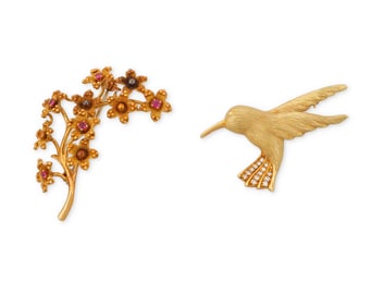 Two 18K Gold Brooches