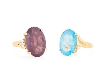 Two 14K Gold and Gem-Set Rings