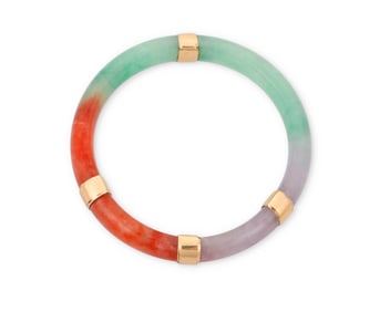 An 18K Gold and Jade Bangle