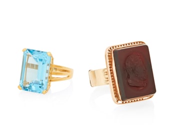 Two 14K Gold and Gem-Set Rings
