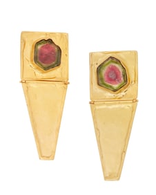 A Pair of 14K Gold and Tourmaline Earrings