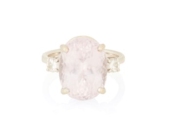 A 14K White Gold, Kunzite and Diamond Ring
