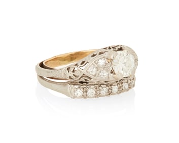 A 14K White Gold and Diamond Ring Set