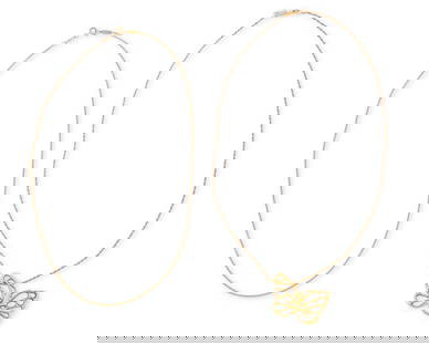 An Angela Cummings Gold Pendant and Tiffany & Co. Chain: An Angela Cummings Gold Pendant and Tiffany & Co. ChainIncluding an 18k butterfly pendant, signed Cummings and T & Co. 1982 suspended from a 14k gold chain together with an 18k gold open link chain si