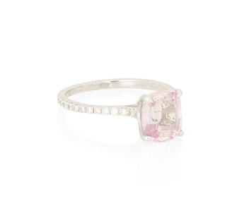 An 18K White Gold, Pink Sapphire and Diamond Ring