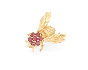 A 14K Gold and Ruby Pin