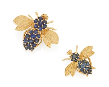 Two 14K Gold and Sapphire Pendant/Brooches