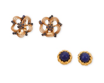 Two Pair of Gold and Gem-Set Earrings