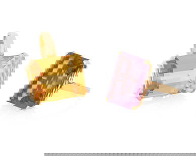 A 14K Gold and Citrine Pendant and Amethyst Ring: A 14K Gold and Citrine Pendant and Amethyst RingFeaturing a cut-cornered rectangular step-cut citrine weighing approximately 27.60 carats and amethyst weighing approximately 18.89 carats2 piecesSize: