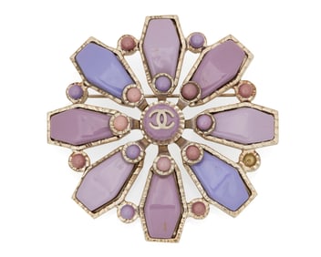 CHANEL: A Vintage CC Purple Floral Pendant Brooch, 2004