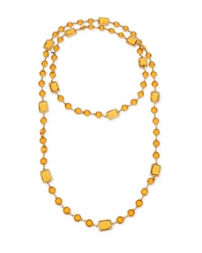 CHANEL: A Gold Tone and Amber Glass "Chicklet" Necklace, 1981