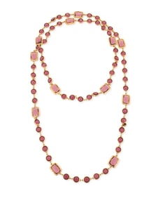 CHANEL: A Gold Tone and Purple Glass "Chicklet" Necklace, 1981