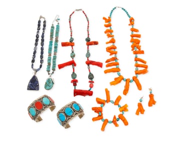 A Group of Coral, Hardstone & Mixed Metal Jewelry