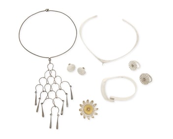 A Group of Sterling Silver Modernist-style Jewelry