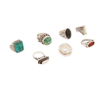 A Group of Sterling Silver and Set Stone Rings