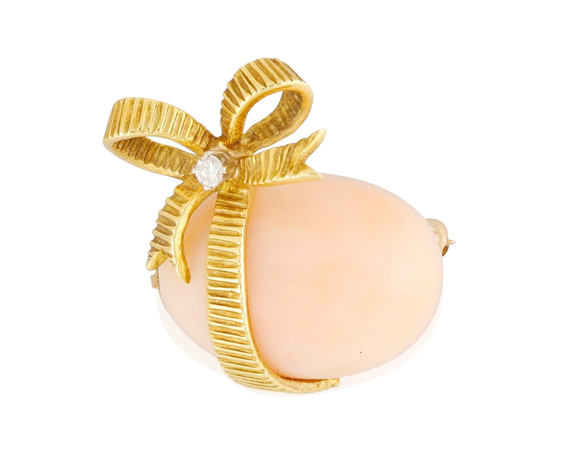 Cartier: An 18K Gold, Coral, and Diamond Brooch