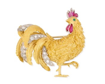 Buccellati: An 18K Bi-Color Gold and Diamond Rooster Brooch