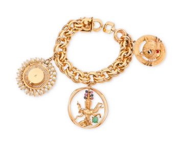 A 14K Gold and Gem-Set Charm Bracelet