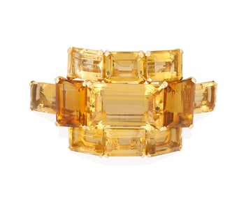 A 14K Gold and Citrine Brooch
