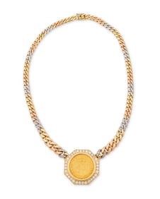 An 18K Gold, Coin and Diamond Necklace