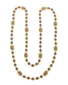 CHANEL: A Gold Tone and Gray Glass 'Chicklet' Necklace, 1981